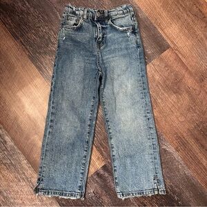 Zara Girl's Light Blue Wide Leg Denim Jeans with Minimal Distressing